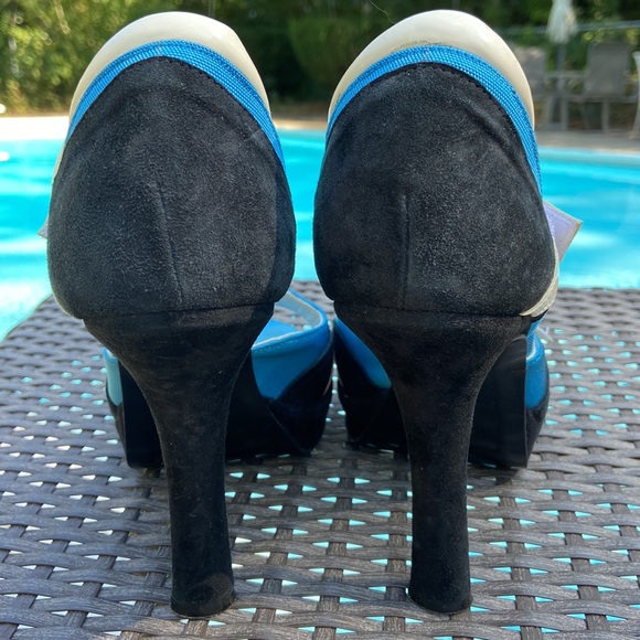 Charles David collection black suede white patent blue fabric size 9 heels - Picture 5 of 16